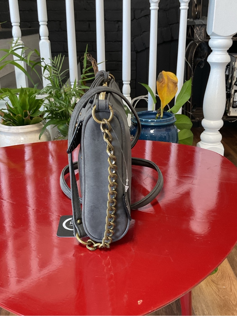 Women’s Stud-Accent Faux Suede Crossbody Bag - Gray - Picture 3 of 6